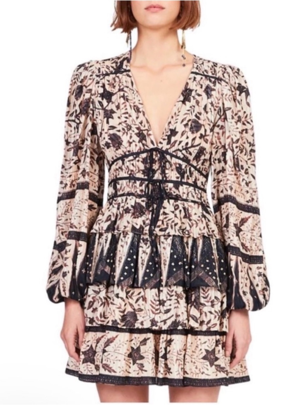 Ulla Johnson Nina‎ Tiered Cream and Black Tiered Dress in Rainforest Size 2